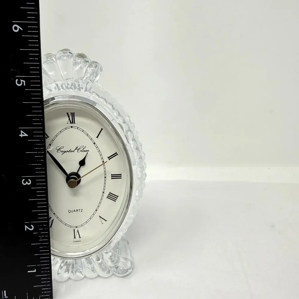 Vintage Crystal Clear 24% Lead Crystal Quartz Mantel Clock Taiwan Luxury Decor